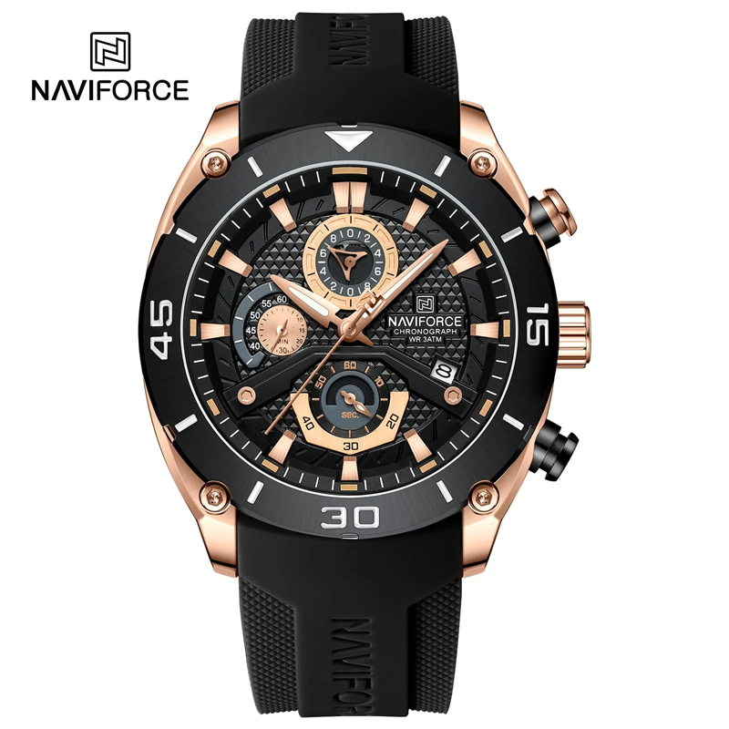 Naviforce 8038 Quartz Chronograph, Waterproof, Durable, Military Style Wristwatch (Black & Gold)
